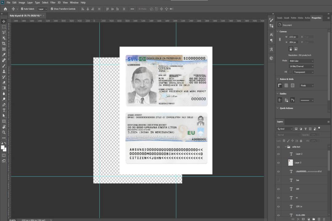 Carte de permis de séjour en Slovénie template